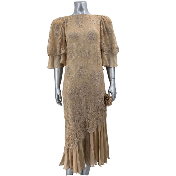 Vintage Digna Yero Floral Lace Silk Formal Dress - Picture 1 of 7